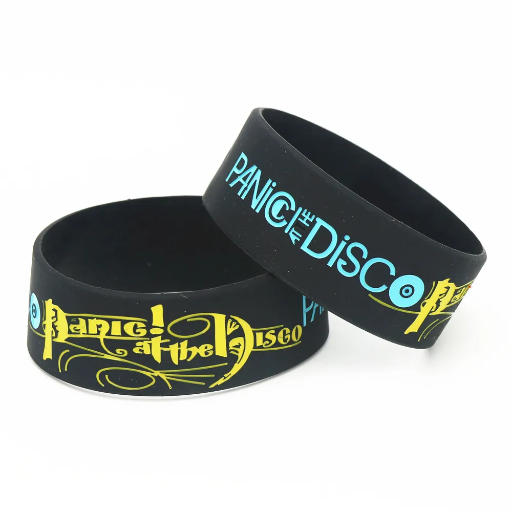 1PC Panic at the Disco Bands 1inch Wide Size Silicone Wristbands Black Rubber Music Fans Rubber Bracelets &Bangles Gifts SH195