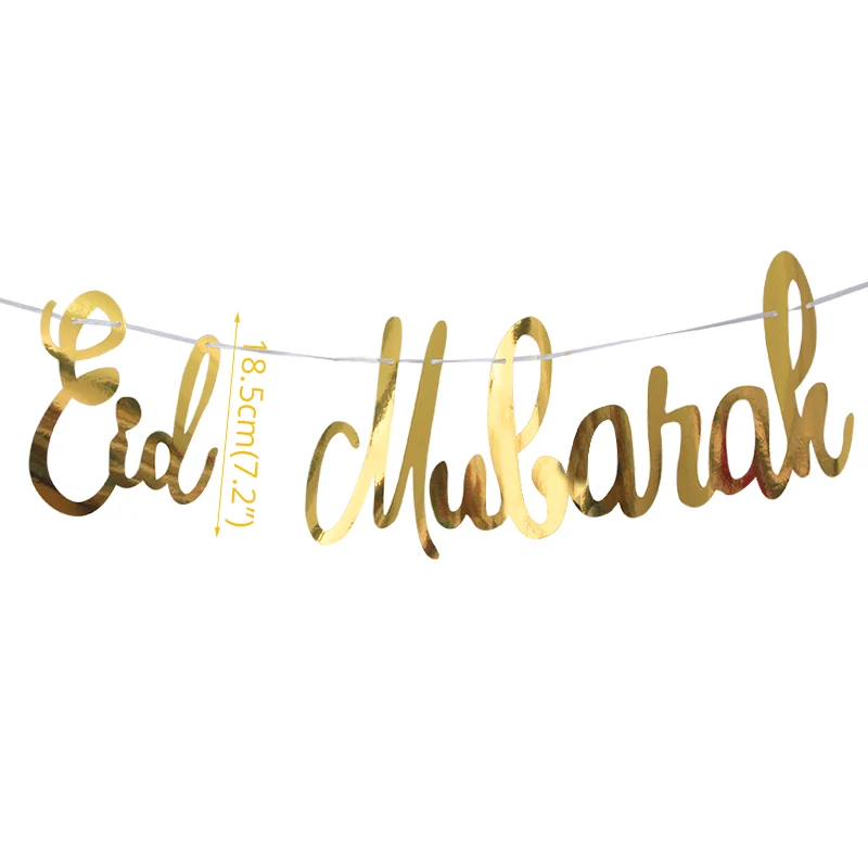 Guirnalda de papel con purpurina EID MUBARAK para decoración de fiestas, pancarta de luna y estrella, musulmán, islámico, suministros de Ramadán