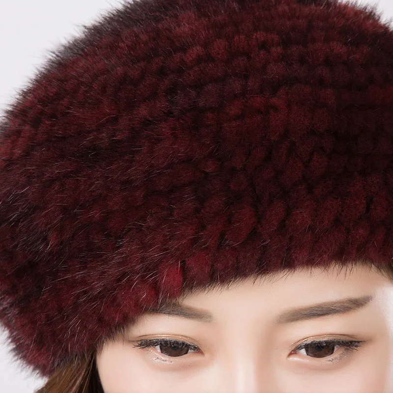 Women\'s fur beret hat high quality mink knitted hat Fashion warm mink velvet knitted fur beret cap