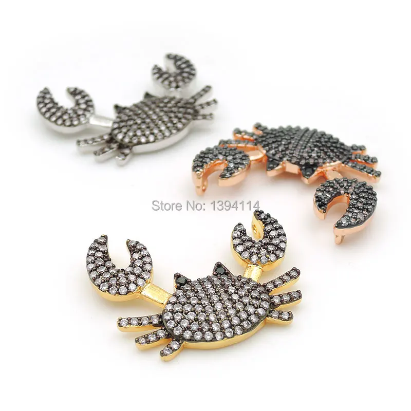 

26*20*4mm Micro Pave Clear CZ Crab Charm Of Double Circles Fit For Women As Necklaces Accessory