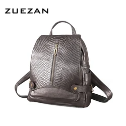 Large Leather Daypack Women Genuine Leather Backpack, Girl Snake Pattern Shoulder Bags, Female Natural Cowhide School Bag , A042