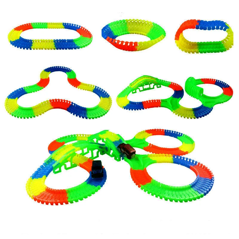 Glow Racing Track Set 5 Led Light Track Car Flexible Glowing Tracks Toy 162/165/220/240 Race Track Flexible Railway LED Car