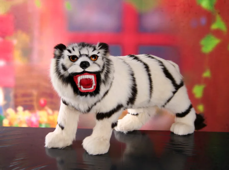 

simulation tiger large 55x30cm white tiger toy fur hard model handicraft decoration gift h1239