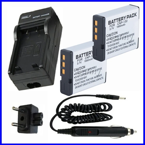 Battery (2-Pack) and Charger for Casio NP-130, NP-130A, NP 130A, NP130, NP130A Lithium Ion Rechargeable