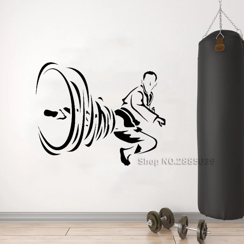 Arts Karate Kicking Japan Wall Decal Sport Fight Martial Vinyl Sticker Whirlwind leg Mural Wall Stickers For Bedroom Decor LC602