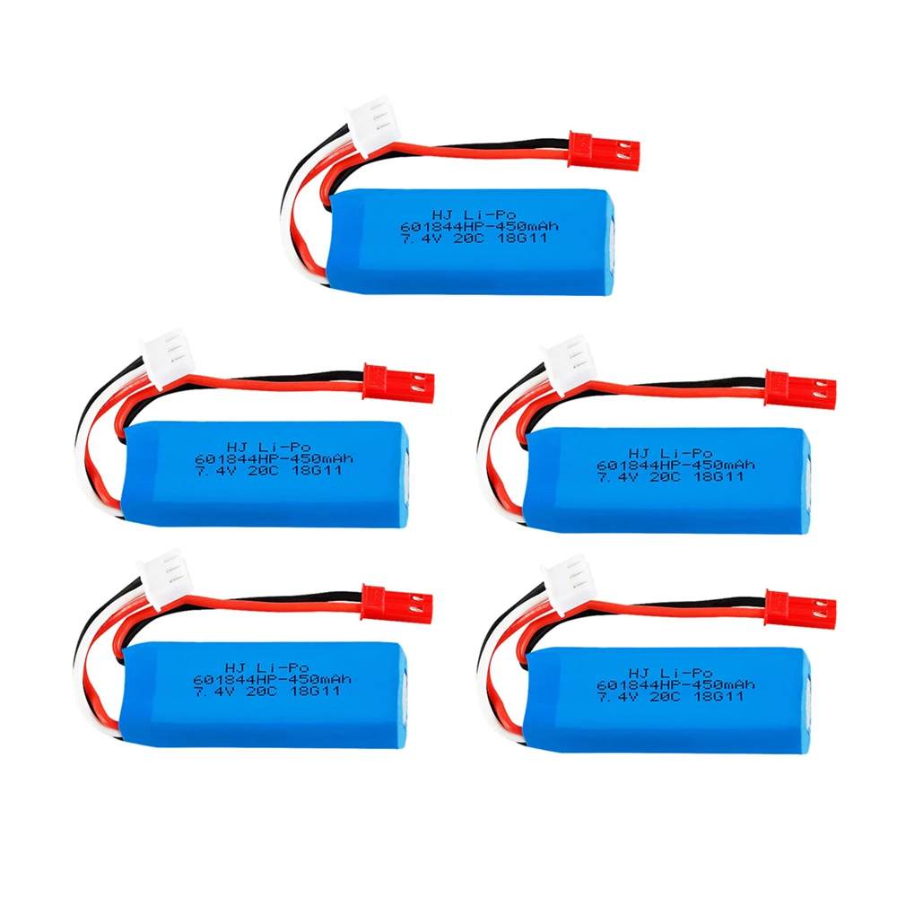 5 pcs/lot 7.4V 450mAh 601844 20C Lipo Battery 2S for WLtoys K969 K989 K999 P929 P939 RC Car