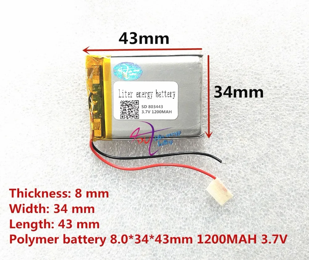 Liter energy battery MP3 battery 3.7V polymer lithium battery 803443 1200MAH GPS navigation mobile power battery game machine