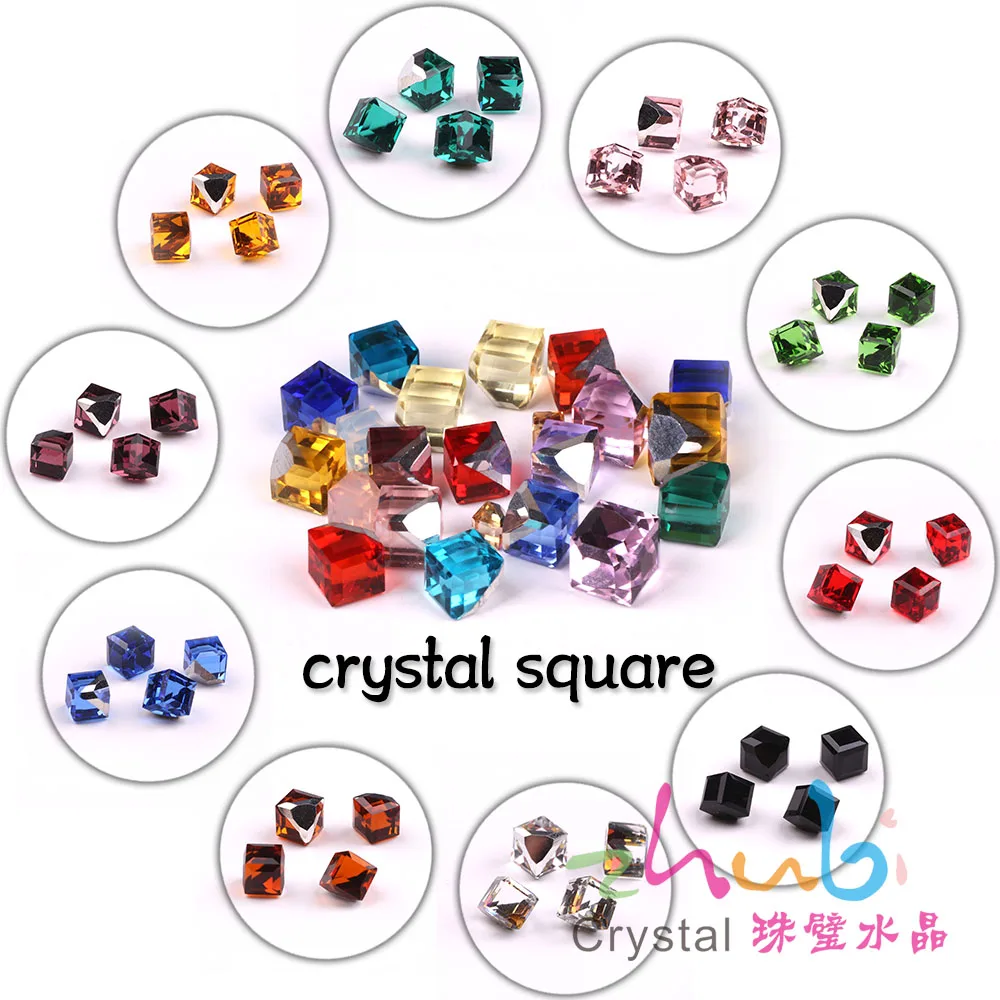 Austrian Crystal Square Beads 6/8mm Glass Cube Faceted Bead With No Hole Blue Crystals Rhinestones For DIY Making Ring & Earing