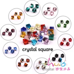 Austrian Crystal Square Beads 6/8mm Glass Cube Faceted Bead With No Hole Blue Crystals Rhinestones For DIY Making Ring & Earing