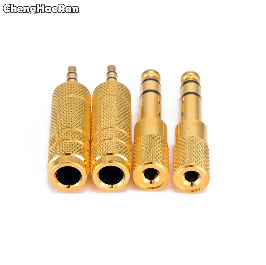 ChengHaoRan 4 sztuk złota 6.5mm 1/4 "męski na 3.5mm żeński Adapter Audio 6.35mm Jack Stereo konwerter kabel do mikrofonu