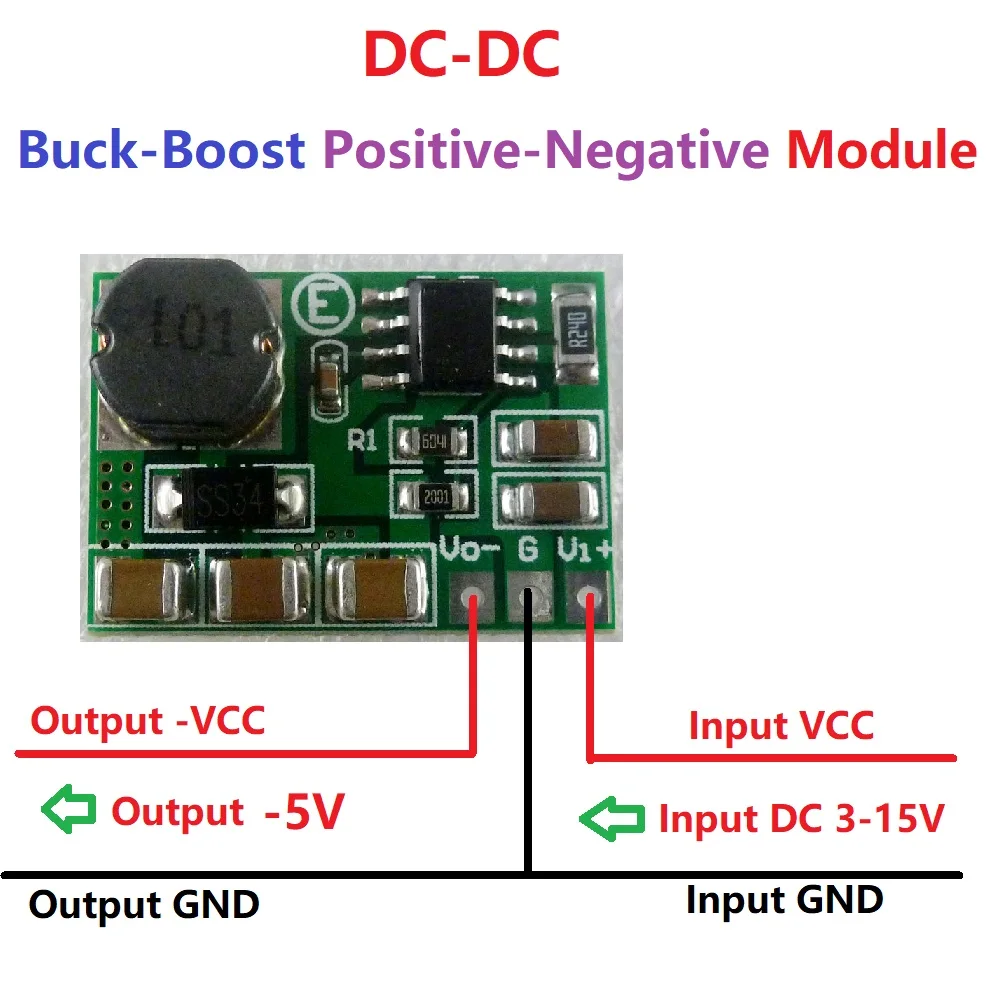 5 Pcs 200-500mA +/- Voltage Converter Positive to Negative power supply DC-DC Boost-Buck Module +3~+15V to -3.3v ~-15V