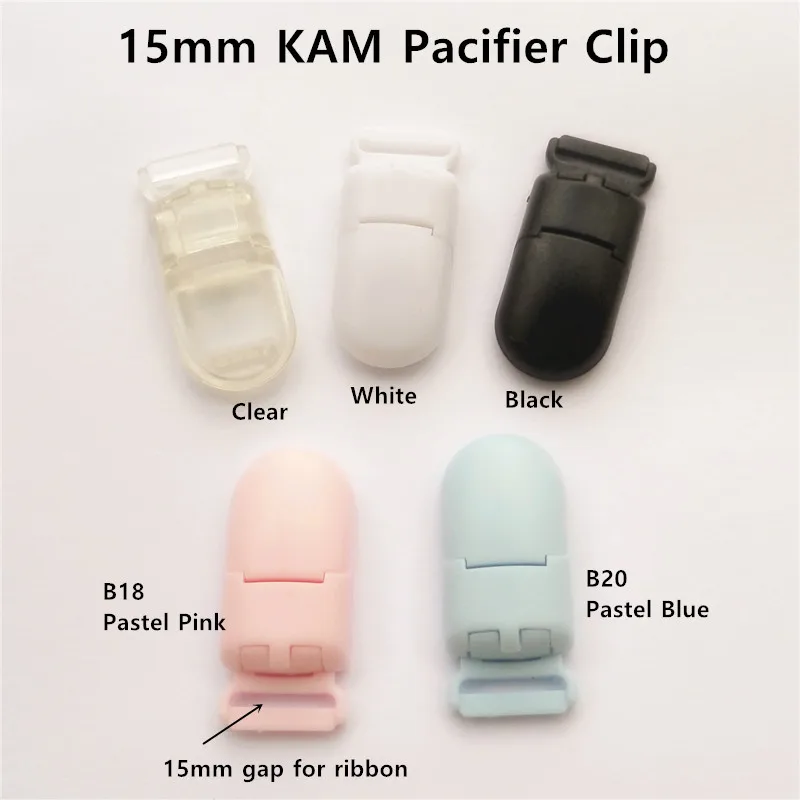 Chenkai 100Pcs KAM Plastic Baby Pacifier Dummy NUK MAM Chain Holder Adapter 15mm Clips DIY Soother Suspender Toy Clips