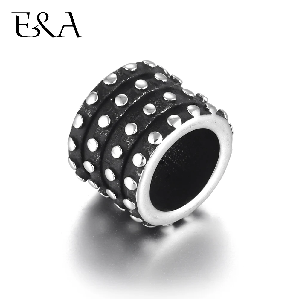 Stainless Steel 8mm Large Hole Beads Dots Black Cylinder Slide Bead for Leather Bracelet Spacer Jewelry Making DIY Supplies