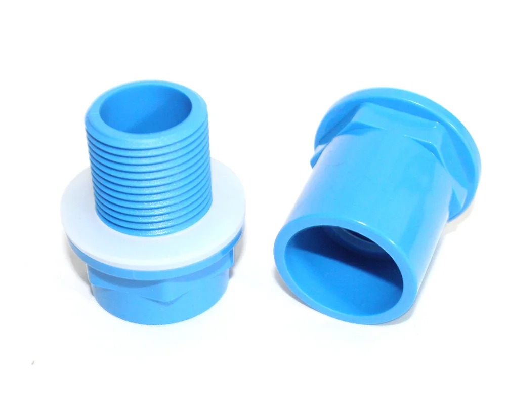 NuoNuoWell 20/25/32/40mm Blue BulkHead Aquarium Marine Pipe Fitting Connector Waterproof PVC Connector Water Tank Outlet