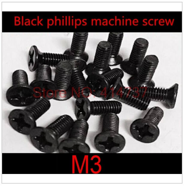 

1000pcs/lot DIN7985 M3 Steel With Black Cross Recessed Phillips Flat Head Countersunk Machine Screw Length 4mm--30mm