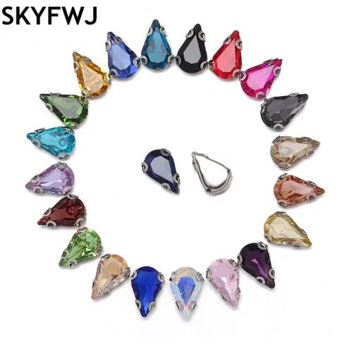 Drop D Claw rhinestones 5x8 6x10 8x13 mm Droplet Sew on Glass Crystal Stone Many Colors diy for dress/bags