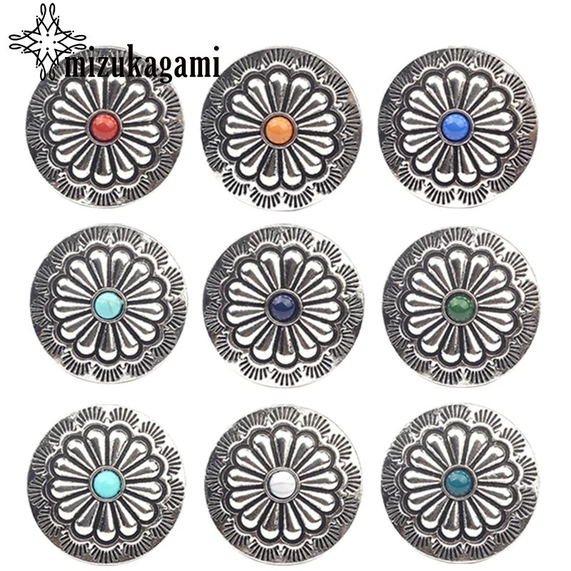 3pcs/lot 30MM Retro Zinc Alloy  Round Daisy Flowers Decorative Concho Buttons Charms Pendants DIY Hair Jewelry Accessories