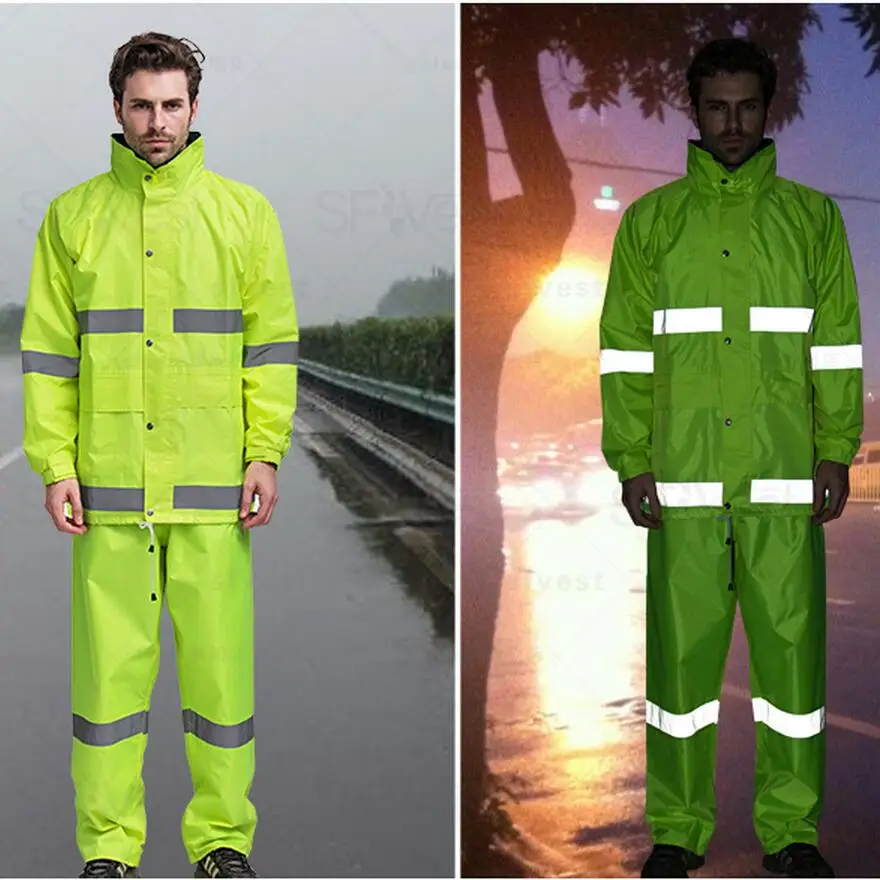 Hi vis  waterproof fluorescent yellow rain wear  rain suit rain jacket  pant Poncho reflective safety jacket 