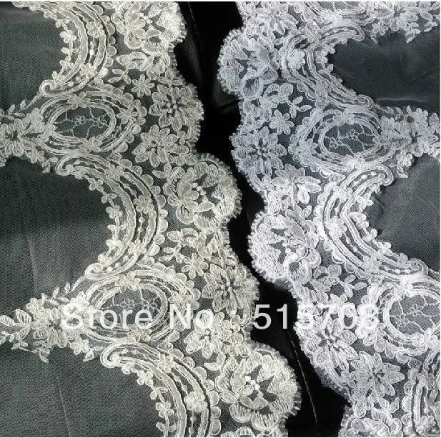 New 1T Cathedral White/ Ivory Elegant Lace Applique Edge Long Wedding Veil Accessories 3 Meter Long Free Shipping