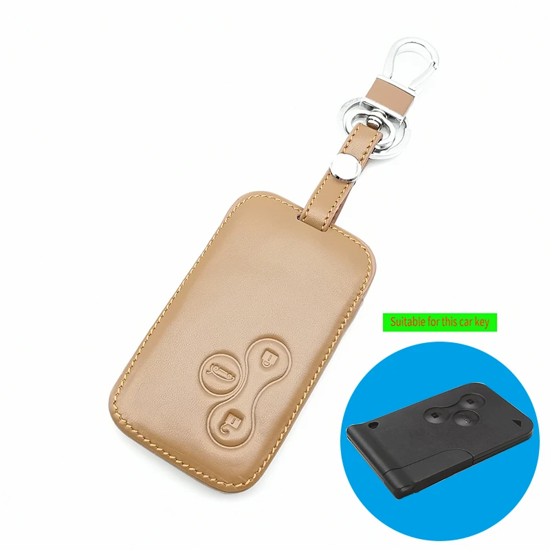 Leather Car Key Case Cover Skin Protector For Renault Clio Megane 2 3 Koleos Logan Scenic 3 Buttons Smart Card
