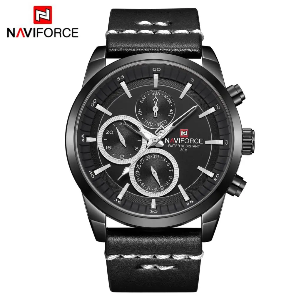 2023 NAVIFORCE Men Sport Watch Luxury Brand New Quartz Week Date 3Bar Waterproof Leather Male Clock NAVI FORCE Black Blue Gold