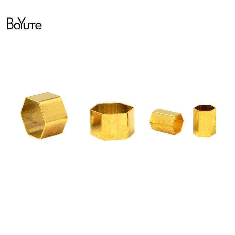 BoYuTe (100 Pieces/Lot) 3 Sizes Metal Brass Hexagon Tube Beads Diy Accessories Parts for Jewelry Making