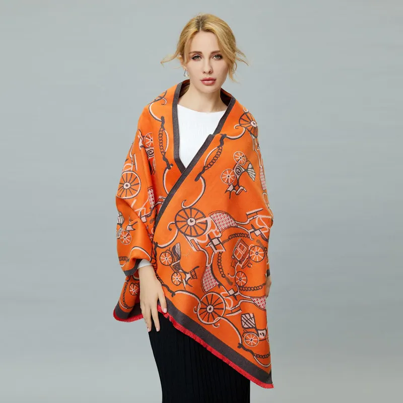 KOI LEAPING European and American style ladies fashion popular Carriage pattern printing cashmere shawl warm scarf best gift