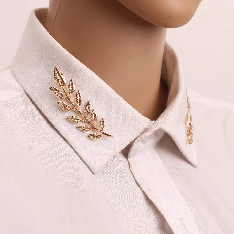 

SWINATE Men Women Vintage Leaf Brooches Collar Clips Golden Silver Plated Brooch Pins For Shirt Suit Coat Accessories 1 Pair