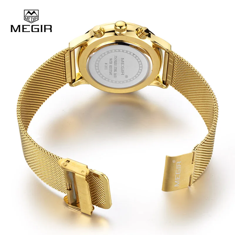 MEGIR fashion men\'s business quartz watches casual stainless steel mesh band wristwatch man luminous dress watch for male 2011G