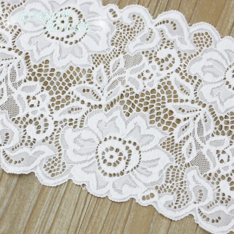 (3 Meter) 15cm White Elastic Lace Fabric French Hollow Underwear Stretch Laces Trim DIY Hollow Underwear