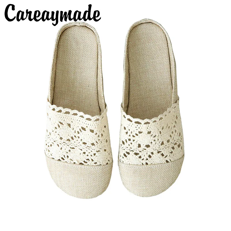 

Careaymade-Literary and Art Retro-hollow Flat-soled Shoes 2019 Summer New Cotton and Hemp Comfortable Soft-soled Slippers