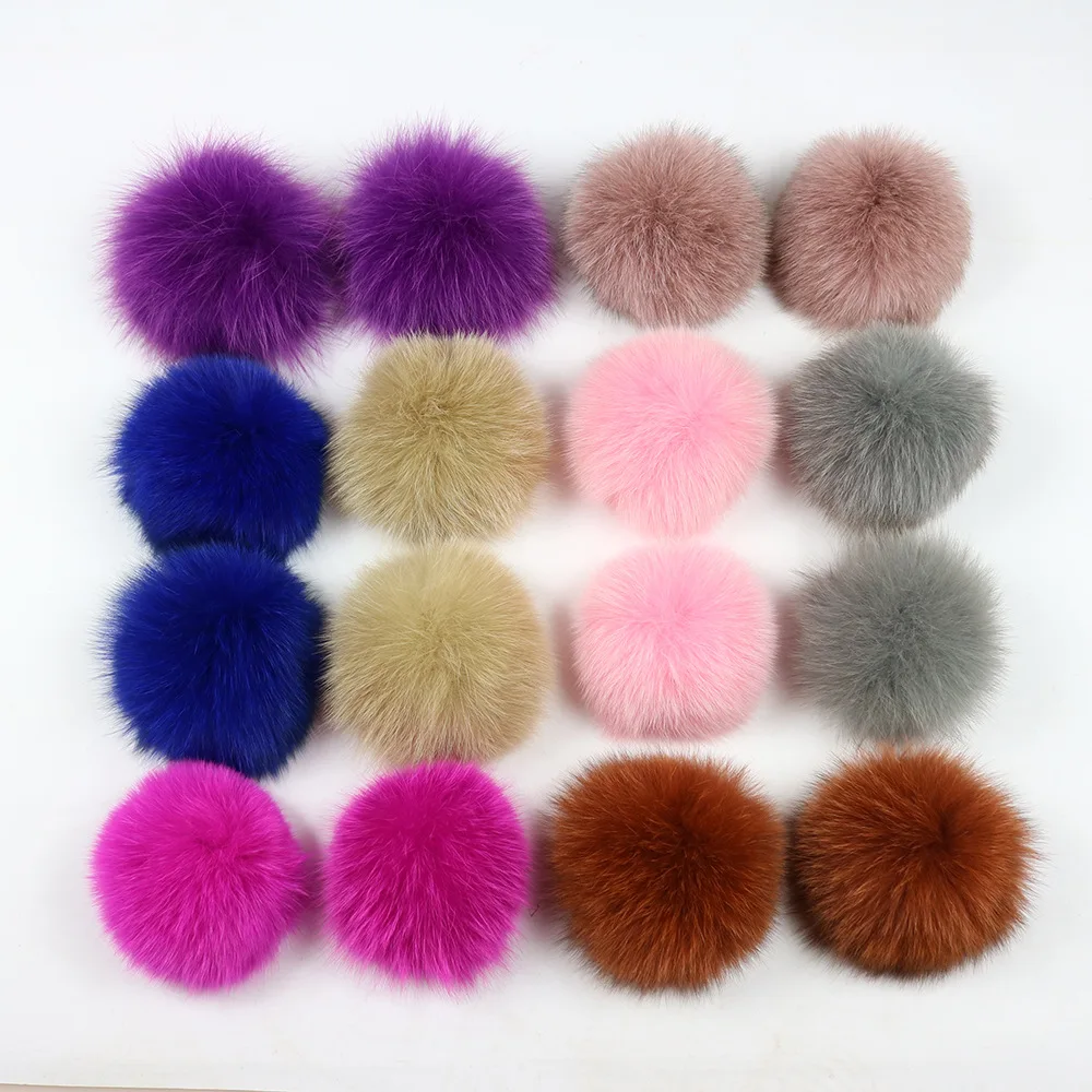 2 piece 10 cm Natural Real Fox Fur Ball Pom Poms Fluffy Fur Pompom DIY Women Kids Winter Hat Skullies Beanies Knitted Cap F28