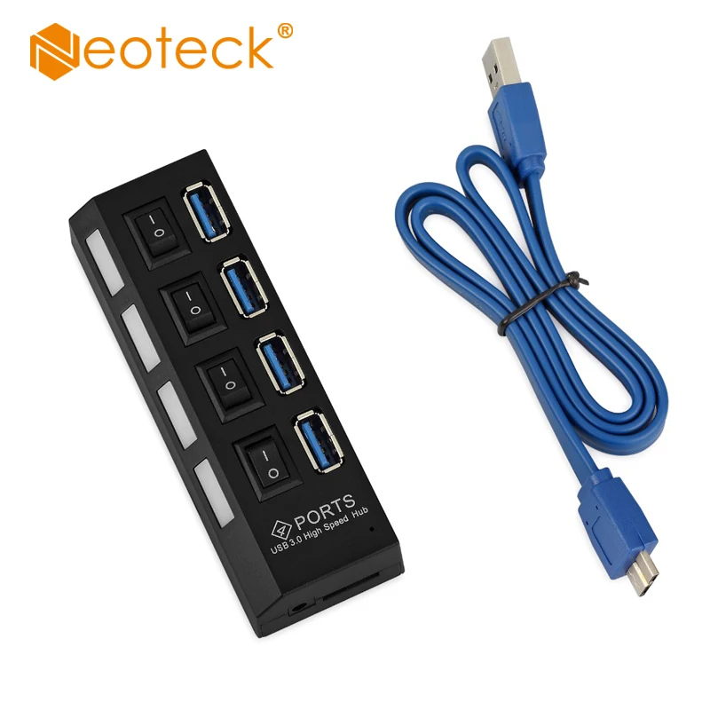 Neoteck Portable USB 3.0 Hub 4 Ports 5Gbps High Speed Hub With On/Off Switch usb Splitter Cable for Laptop PC Mac Charging Bus