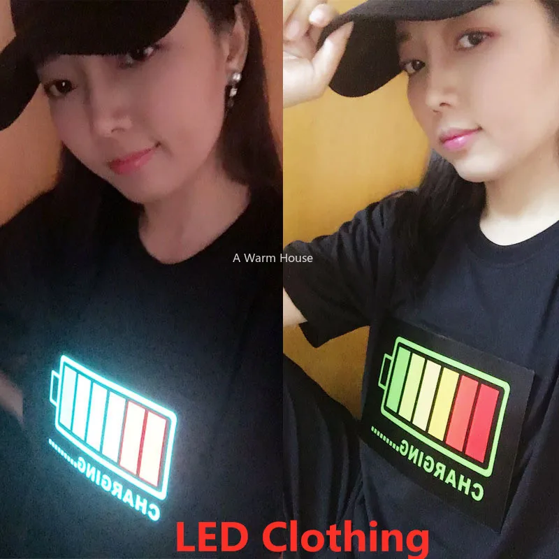 LED Cotillon Men\'s Luminous T-Shirts for Party Womens Neon Clothing Sound Control Kids Glowing Clothes Glow Light Rave Festival