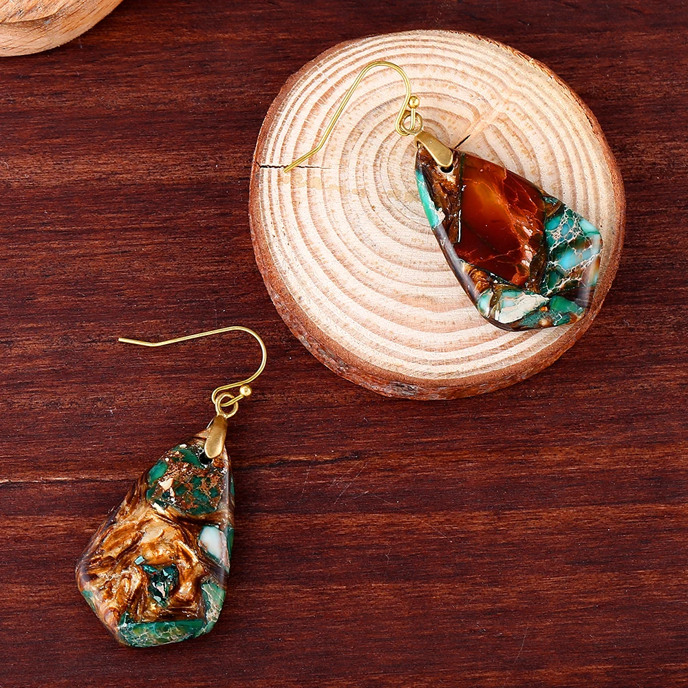 Bohemian Hypoallergenic Inspiration Stylish Ethnic Imperial Jasper Stone Charm Dangling Earrings for women Girl Drop Shipping