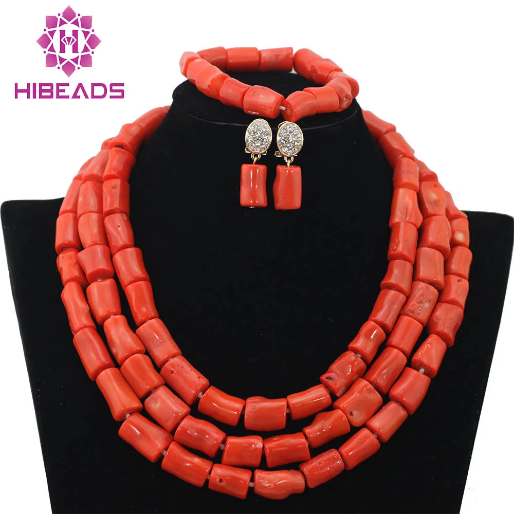 Luxury Coral Beads Bridal Jewelry Sets African Nigerian Wedding Beads for Women Jewelry Set Choker Necklace Free Shipping ABF312