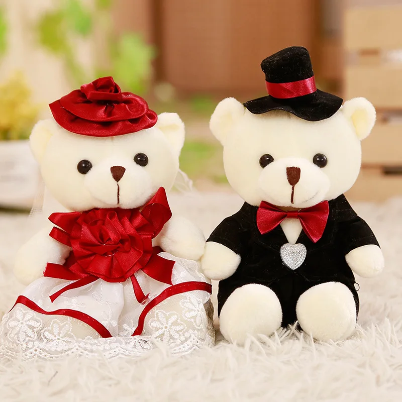 2pcs/lot 18cm kawaii  Bear New Styles Soft plush toys Cute Couple Stuffed Animal Baby doll Fantasy Wedding Birthday Gift