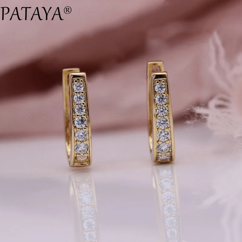 PATAYA New Fashion Cute Girl Earring 585 Rose Gold Color Natural Zircon Gold Star Stone Drop Earrings Women Wedding Fine Jewelry