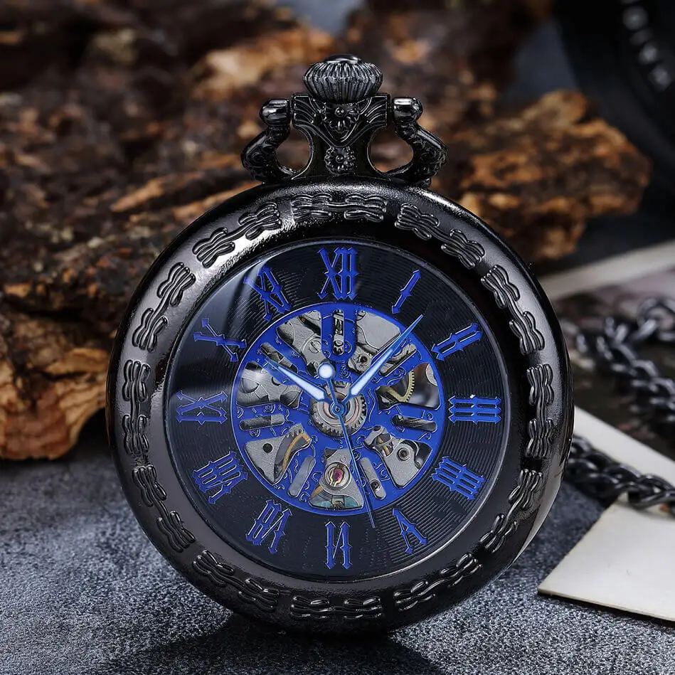 Classic Roman Mechanical Pocket Watches Mens Gold Skeleton Steampunk Pocket Watch Chains Fob Clips Clock for Men Gifts Relogio