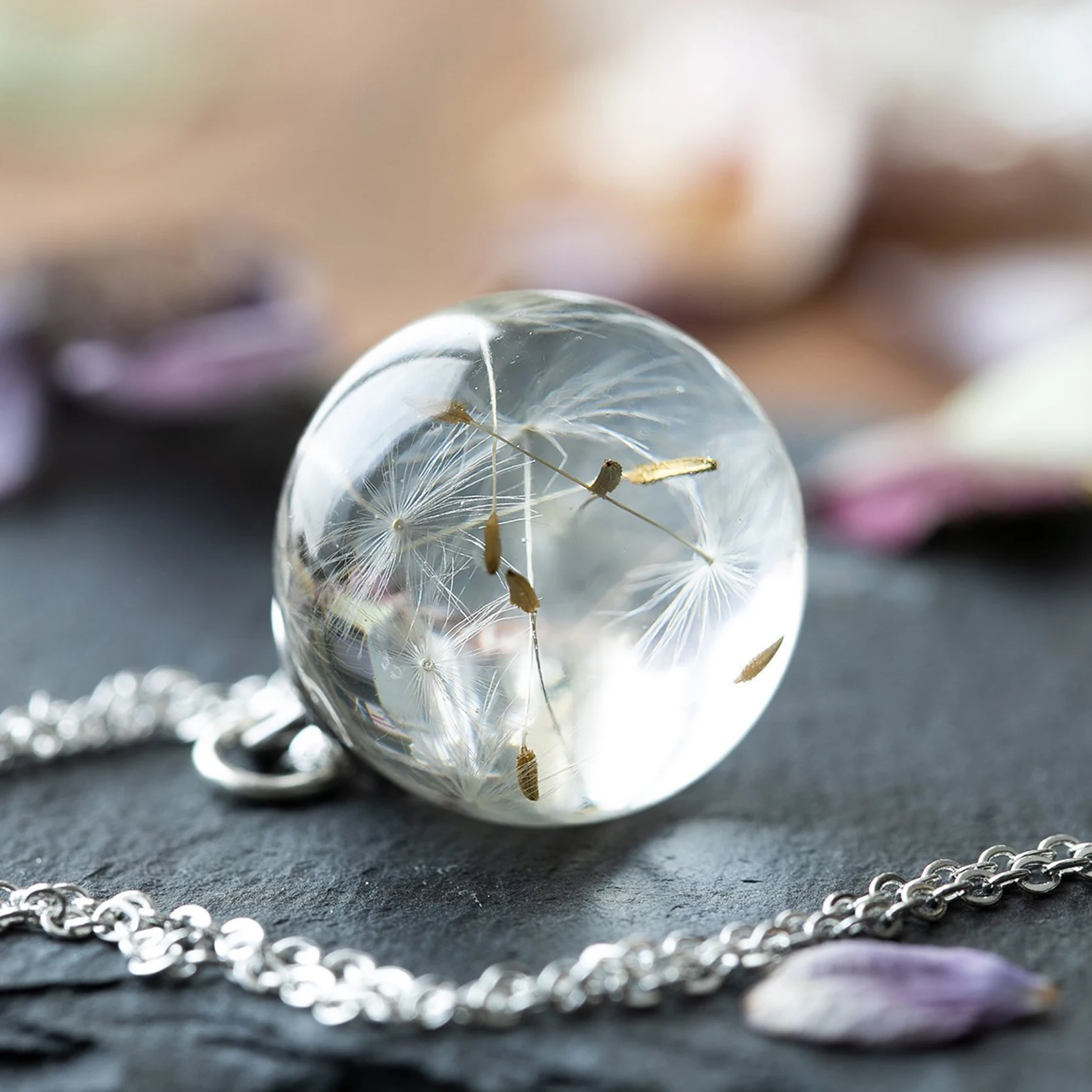 Dandelion Wish Necklace Real Dandelion In Clear Epoxy Resin Crystal Ball Pendant Necklace Handmade Gift for Women