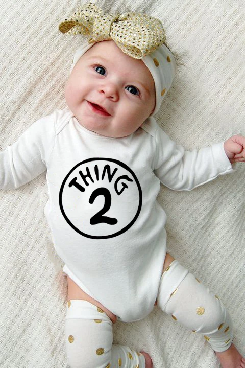 Fashion Baby Jumpsuit Thing 2 Print NewbornBodysuit Infant Boys and Girls Funny Clothes Kids Cute Bodysuits Outwear