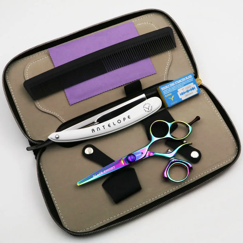 Black Knight 5.5 inch Professional hair scissors hairdressing set  Barber Cutting shears the rotation of the color handle