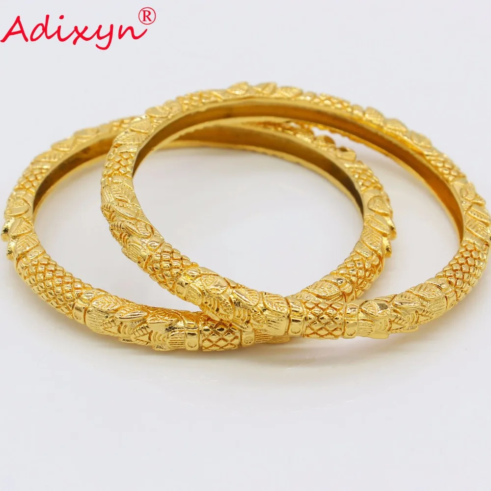 Adixyn 2PCS/LOT,CANNOT OPEN Wholesale Bangle for Women Gold Color African Middle East Bracelet Jewelry Gifts N072409