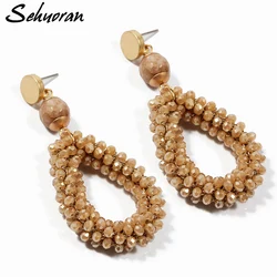 Sehuoran Bohemian Earrings For Women Crystal And Stone Beads By Handmade Zinc Alloy Big Long Earrings Vintage  2018 New Jewelry