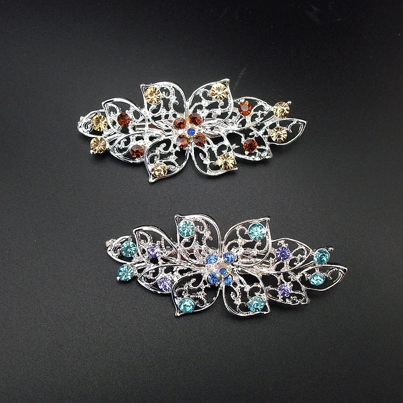 New Fashion Shining Glossy Cheap Rhinestone Flower Blue Brown Pin Brooch, Item NO.: BH7457