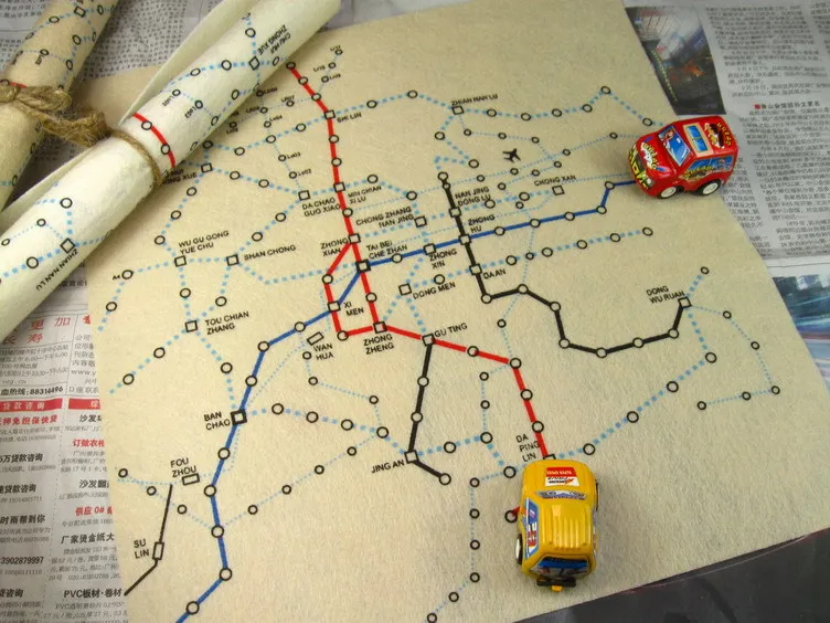 YY DIY 1mm 2 colors Subway Map Printed Felt fabric, polyester,DIY felt fabric 28x28CM Polyester felt fabric pack nonwoven