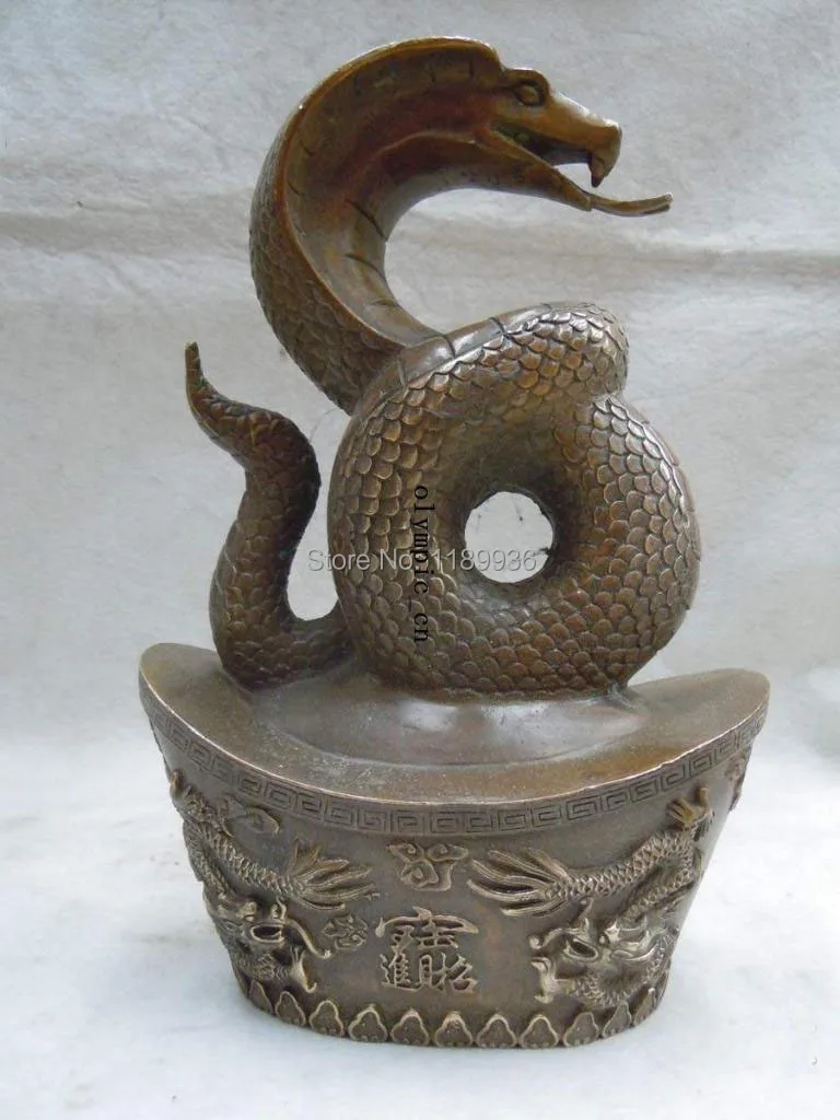 

8" China Bronze carved finely two dragons mammon buddha cobra statues