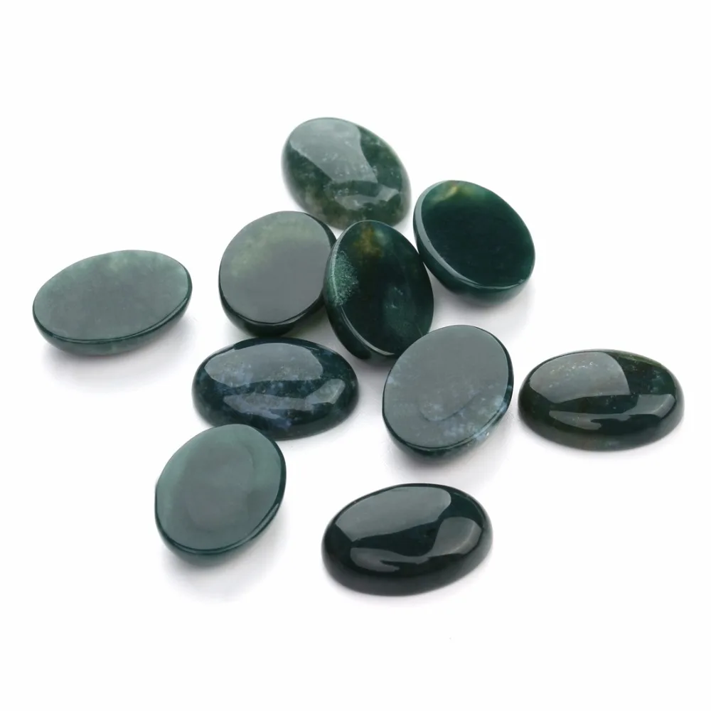 Wholesale Fashion Bulk 10pcs 13*18mm Oval Flat back Green Cabochons Beads Natural Stone Beads for DIY Jewelry Making Findings