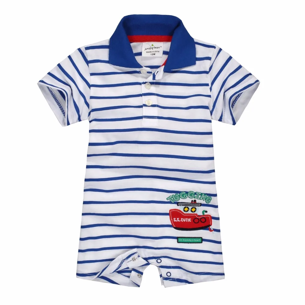 2024 Baby Rompers Turn-down collar Summer baby boy clothes Stripe Infant shirts 100% Cotton newborn clothes jumpsuits 0-24Month