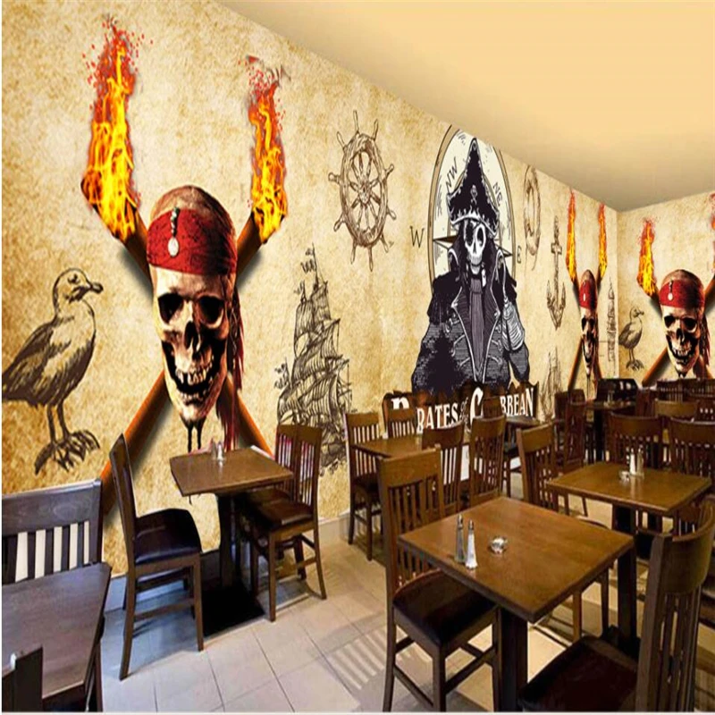 beibehang Europe and the United States retro pirate ship bar cafe background wall custom large and medium mural wallpaper